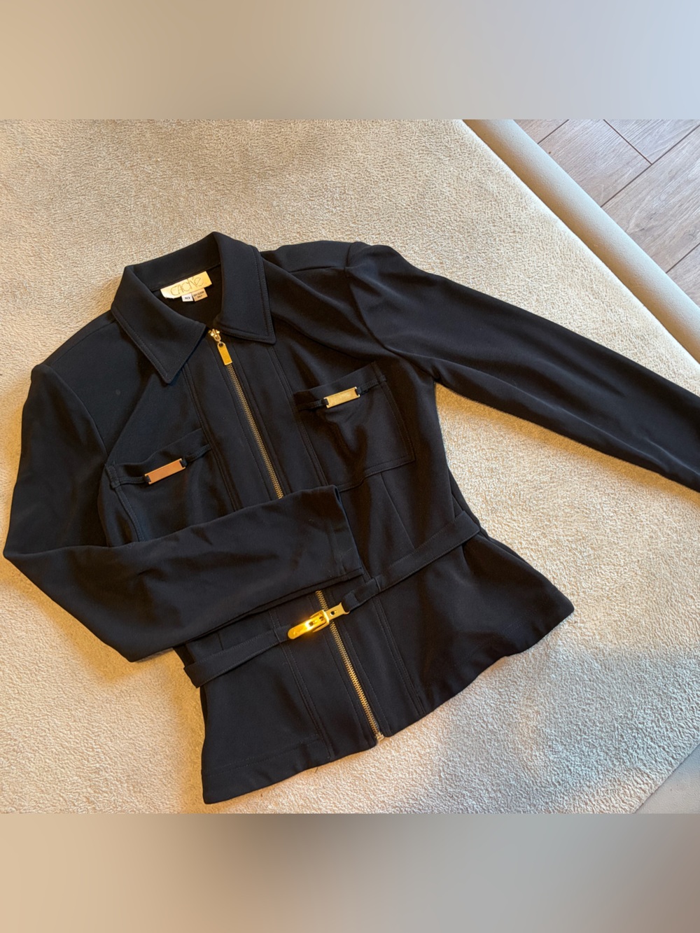 Cache Black Zip-Front Blazer with Gold Hardware